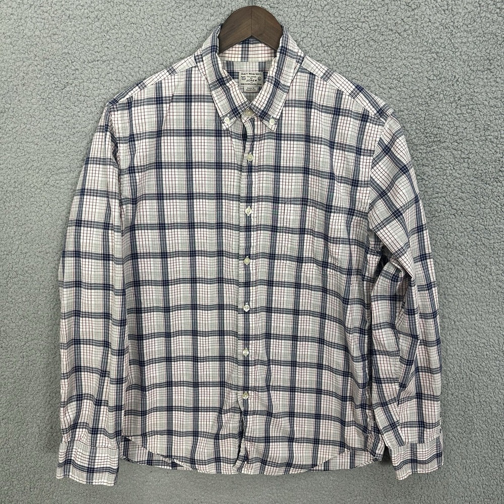 J.Crew Button Down Shirt Mens Large Blue Plaid Long Sleeve Cotton Preppy Capsule